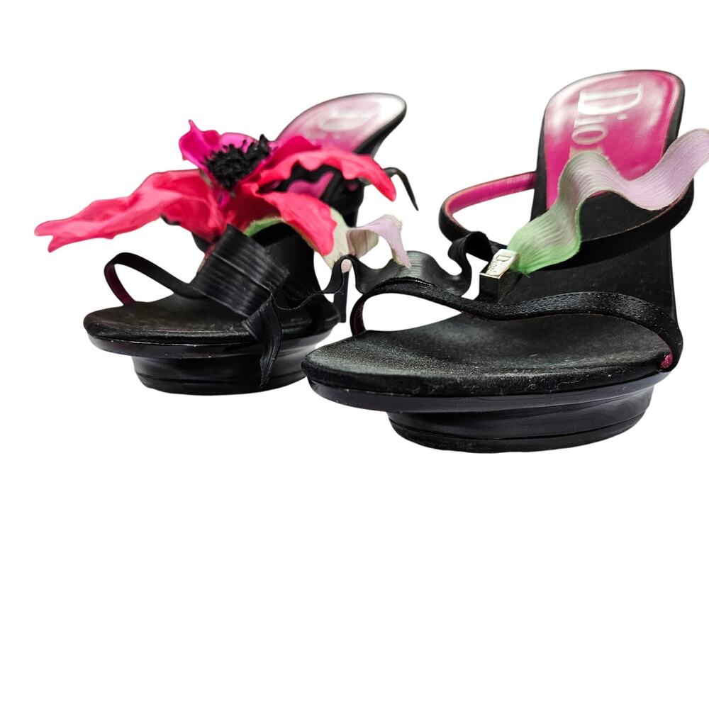 Y2k Dior Heels Hawaii Glamour Mules Black Satin Flower Detail Rare - Size 37 EU - Picture 13 of 16